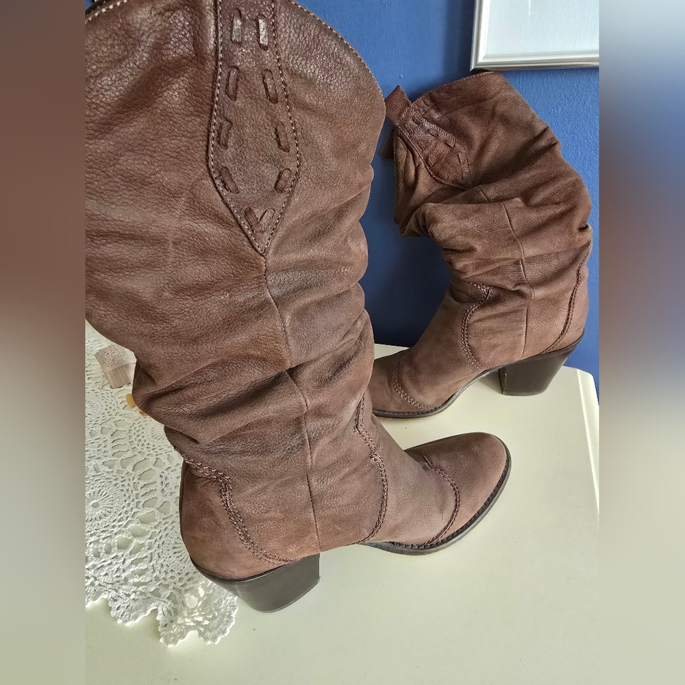 Brown Slouchy Knee-High Boots